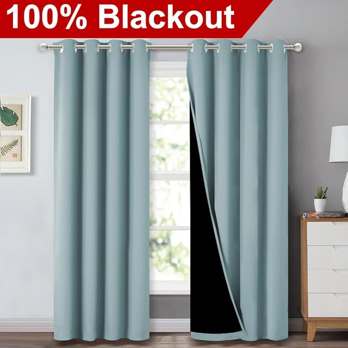 NICETOWN 100% Blackout Curtains 84 inches Long, Sky Blue, 52 inches Wide, Pair of Energy Smart & Noise Blocking Out Drapes for Baby Room Window, Thermal Insulated Guest Room Lined Window Dressing - Image 2