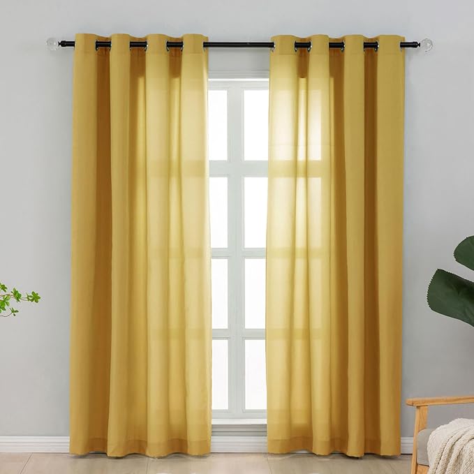 L.Z.E Light Filtering Curtains 72 Inch Length 2 Panels Set Gold Privacy Non-See-Through Semi Sheer Curtains for Living Room Bedroom Nursery Grommet Top Solid Window Panels (55" W x 72" L) by LZE