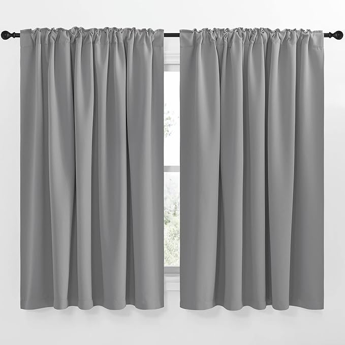 NICETOWN Blackout Curtain Panels Window Draperies - (Silver Grey Color) 62x63 inch, 2 Pieces, Insulating Room Darkening Blackout Drapes for Doorway Shower Bathroom Laundry Room Bifold Door - Image 2