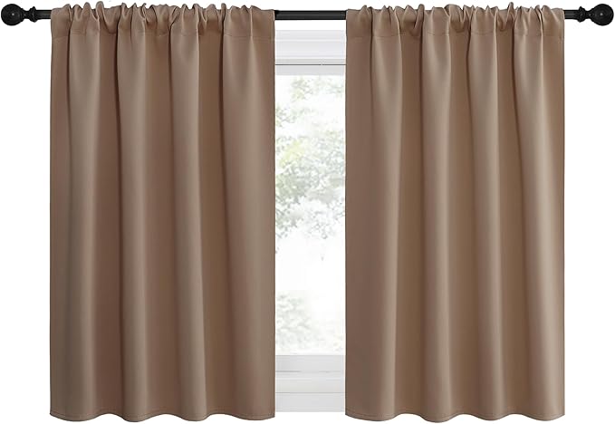 NICETOWN 2 Panels Blackout Curtains, Rod Pocket Thermal Insulated Drapes for Kitchen, Heavy Duty Small Window Treatment for Dorm Room, Studio Apartment, Basement (Cappuccino, W42 x L30) by NICETOWN