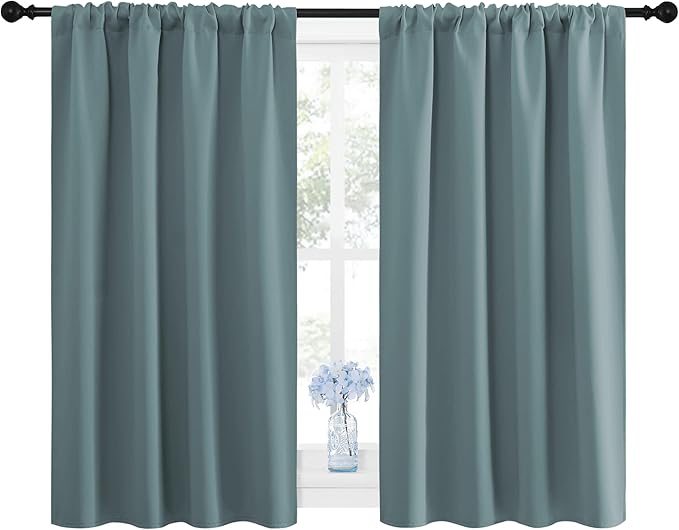 NICETOWN Greyish Blue Blackout Curtains Panels for Window, Thermal Insulated Rod Pocket Blackout Drapes/Draperies for Living Room (2 Panels, W42 x L45 inches) - Image 2