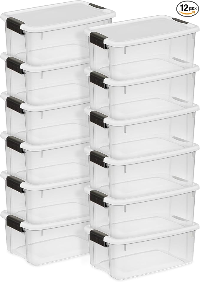 Sterilite 12-Pack Ultra Latching Box, Storage Bins with Lids, Clear Plastic, 18 Quart - Heavy-Duty Organizing Containers for Closet, Bathroom, and Office by Sterilite