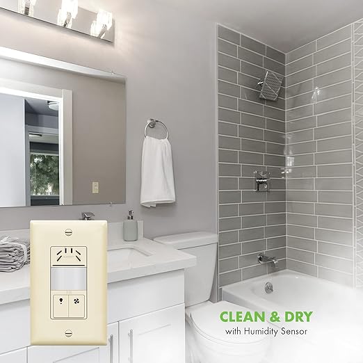 TOPGREENER Humidity Sensor Switch with PIR Lighting Motion Sensor, NEUTRAL WIRE REQUIRED, Air Moisture Detection for Ventilation Fan, Bathroom Fan Automated Control, UL Listed, TDHOS5-LA, Light Almond - Image 6