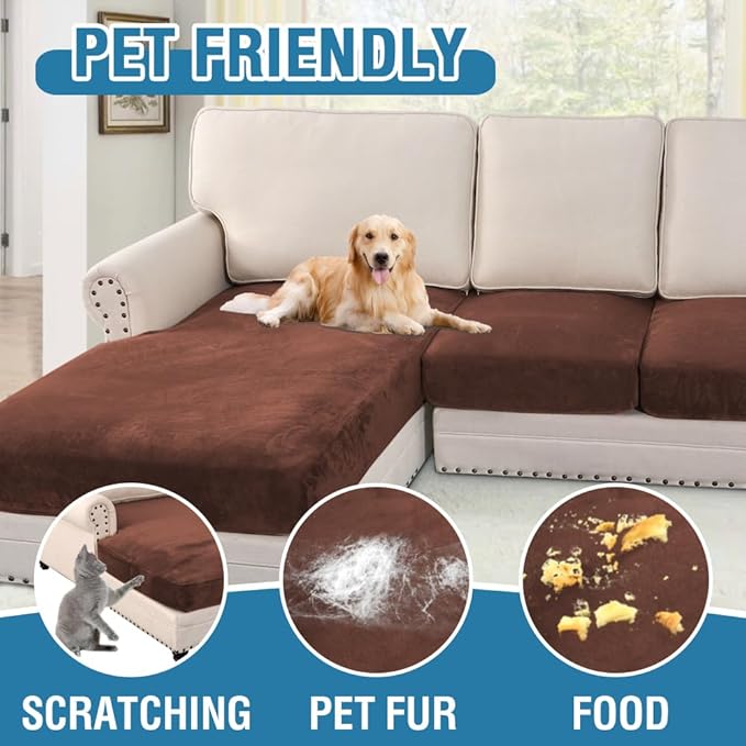 H.VERSAILTEX Velvet Stretch Sectional Couch Covers 4 Pieces Sofa Seat Cushion Covers L Shape Separate Couch Cover for Both Left/Right Sectional Couch (Large Sofa 3 Seater + 1 Chaise, Burnt Brick) - Image 4