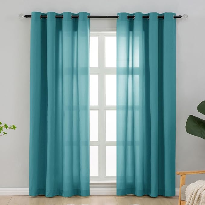 L.Z.E Light Filtering Curtains 72 Inch Length 2 Panels Set Teal Privacy Non-See-Through Semi Sheer Curtains for Living Room Bedroom Nursery Grommet Top Solid Window Panels (55" W x 72" L) by LZE