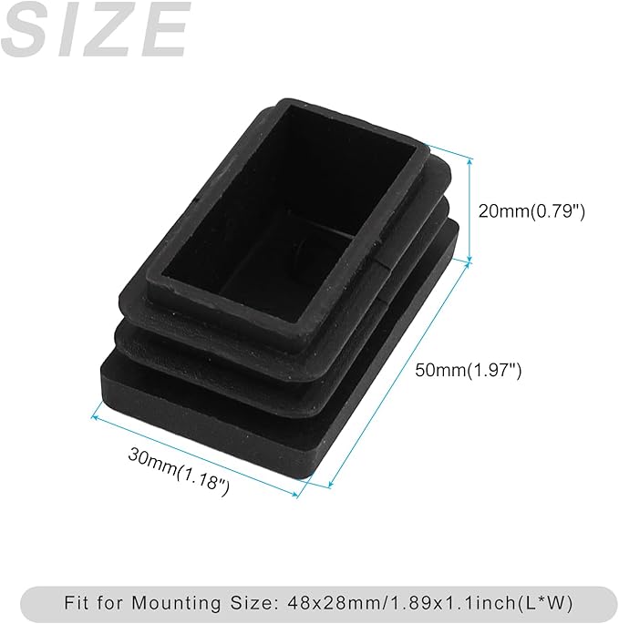 METALLIXITY Rectangle End Caps (50 x 30mm) 24Pcs, Plastic Rectangle Tube Inserts Threaded End Blanking Caps Protector - for Furniture Table Chair Legs, Black - Image 2