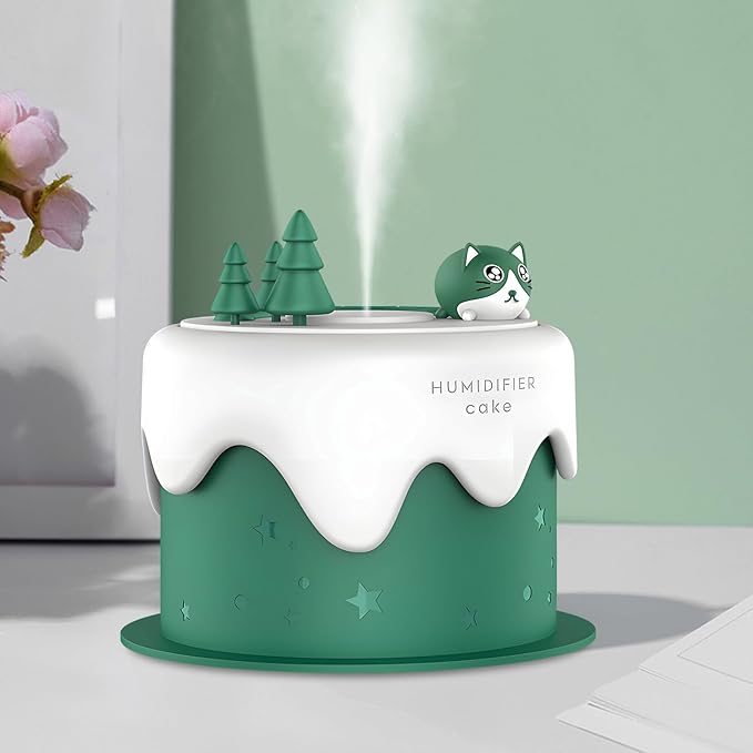 Cute Pet Humidifier, Cat Cake Humidifier, USB Plug-in Use, Desktop Silent Spray, Seven Color Light Creative Aroma Machine, High Appearance Level Gift(Green) - Image 2