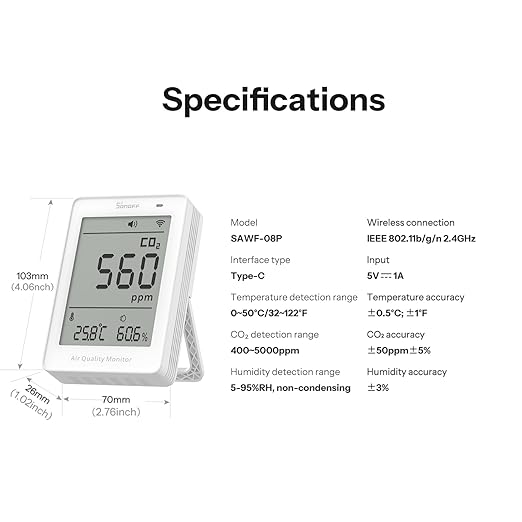 SONOFF AirGuard CO2, Smart Indoor Air Quality Monitor, Matter Compatible, 2.4GHz WiFi, Carbon Dioxide Detector for CO2/Temp/Humidity, Real-Time Display & Alarm, for Bedroom, Nusery Room - Image 8