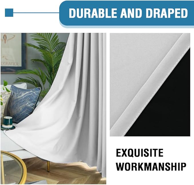 H.VERSAILTEX 100% Blackout Curtains for Bedroom Thermal Insulated Curtains Blackout Curtains 54 Inches Long Rod Pocket Curtains for Kitchen with Black Liner 2 Panels Set, Greyish White - Image 6