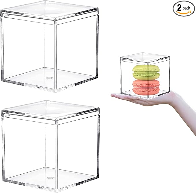 KissYou Acrylic Box with Lid 2 Packs Clear Display Boxes Stackable Storage Bins Plastic Square Cube for Cookie Candy Birthday Party by KissYou