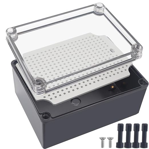 Junction Box,IP67 Waterproof ABS Black Project Box Clear Cover with Mounting Plate Electrical Box Enclosure for Outside Electronics 7.9 x 5.9 x 3.9inch(200x150x100mm) by Otdorpatio
