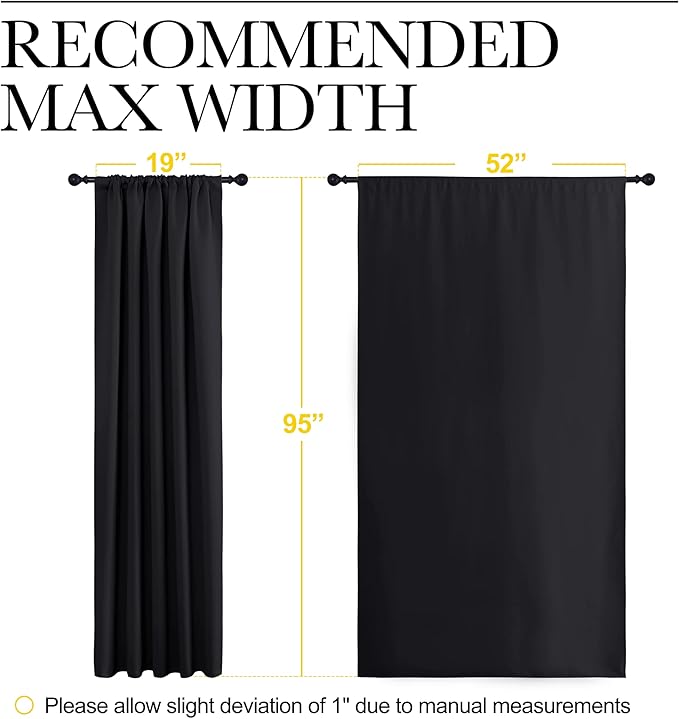 NICETOWN Black Out Window Curtains - Solid Home Decor Thermal Insulated Blackout Drapes/Draperies for Bedroom, Privacy Assured Window Treatment (2 Panels, 52 inches Wide by 95 inches Long) - Image 7