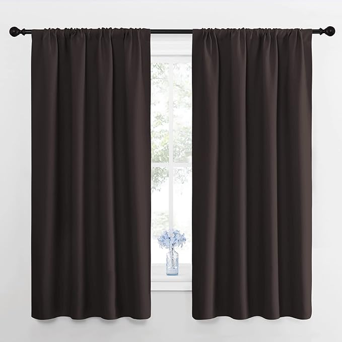 NICETOWN Blackout Curtain Panels 63 inches - Triple Weave Microfiber Energy Saving Thermal Insulated Solid Rod Pocket Blackout Curtains for Bedroom (1 Pair, 42 inches by 63 Inch, Toffee Brown) by NICETOWN