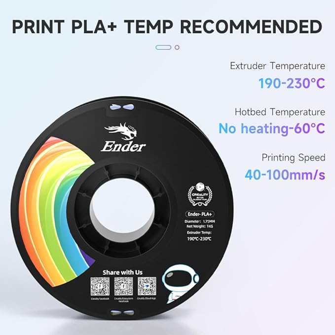 Creality 3D Printer Filament, PLA Plus Filament 1.75mm Rainbow, PLA Pro Toughness Upgraded Dimensional Accuracy +/- 0.03mm, 2 * 1KG Spool Ender PLA+ Filament for Most 3D Printer - Image 5
