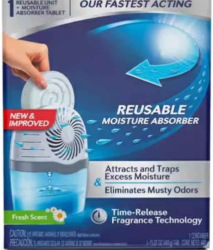 Drop-In Tab Moisture Absorber Starter Kit – Reusable Dehumidifier with Fresh Scent Tablet, Eliminates Musty Odors, Traps Excess Moisture for Closets, Bathrooms, Basements & RVs by Unknown