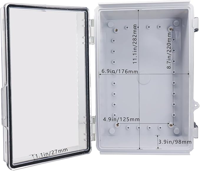 Waterproof Outdoor Electrical Box Junction Box Weatherproof IP67 ABS Plastic Enclosure Switch Router Project Box with Mounting Plate with Wall Bracket 2 Cable Glands Clear 11.81" x 7.87" x 5.12" - Image 4