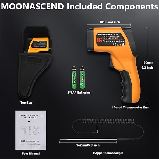 Infrared Thermometer Gun for Cooking, Non Contact Thermometers Laser Temperature Guns with K-Type Probe, 12:1 Dual-Mode Temp Gun (-58°F to 1472°F), Pizza Oven, BBQ, Home Repairs, HVAC - Image 7