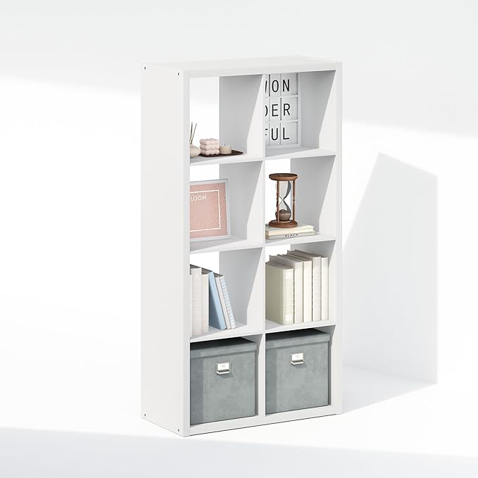 Furinno Simple Cube Storage Organizer, 8-Cube Display Shelf, Open Back Shelving Unit, Storage Shelves, Extra Thick Frame, for Organization and Storage, Living Room, Home Office, White - Image 4