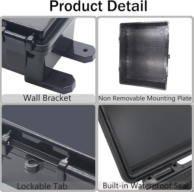 Junction Box, Hinged Black Clear Cover IP67 Waterproof ABS Project Box with Mounting Plate Electrical Box Enclosure with Wall Bracket 15.7 x 11.8 x 6.7inch(400x300x170mm) - Image 4