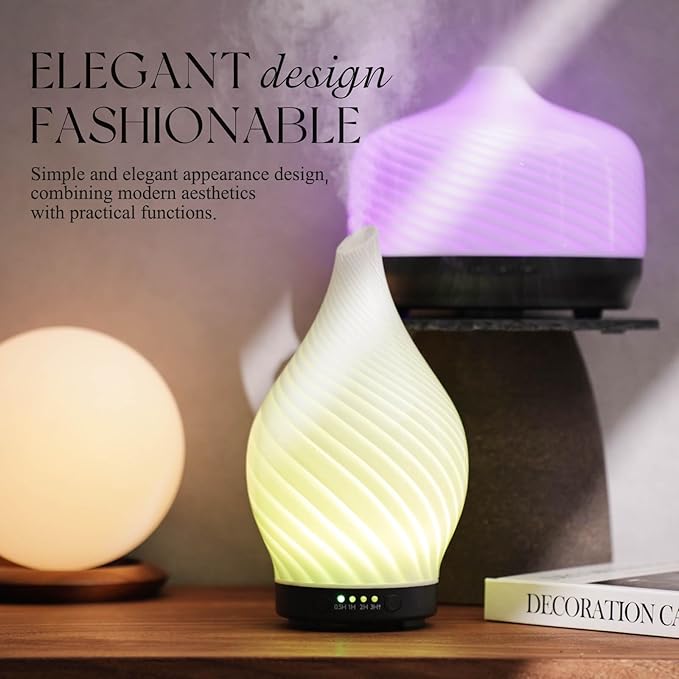 Porseme 150ml Essential Oil Diffuser Glass Color Changing Aroma Air Diffusers Aromatherapy Ultrasonic Cool Mist Humidifier 6 Running Hours Waterless Auto-Off for Sleeping Yoga Office Spa (Pure White) - Image 4