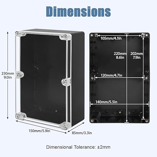 LeMotech Electrical Box Clear Cover Project Box IP65 Waterproof Junction Box ABS Plastic Case Universal Enclosure for Electronics, Black 9.0"x 5.9"x 3.1"(230x150x85mm)(Pack of 1) - Image 2