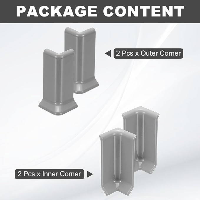 uxcell Self Adhesive Baseboard Corner Blocks, 3.23 Inch Wall Edge Corner Protector 2 Inside + 2 Outside Corners-Connector for Wall Floor Furniture Edge(Gray) - Image 3