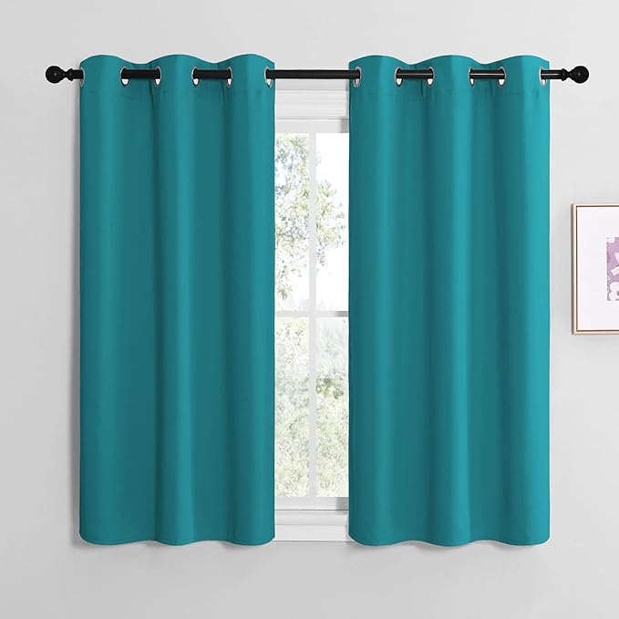NICETOWN Room Darkening Curtains 48 inch Length 2 Panels, Thermal Insulated Grommet Blackout Curtains for Modern Casual Elegant Bedroom Kids Room Theme Decoration (Peacock Teal, 2 Pieces, W42) by NICETOWN