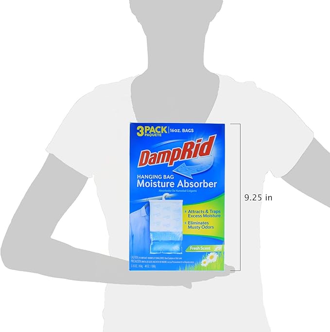 DampRid Hanging Bag, Moisture Absorber, Pack of 3 (16 oz. ea.), 3 Pack, Blue - Image 8