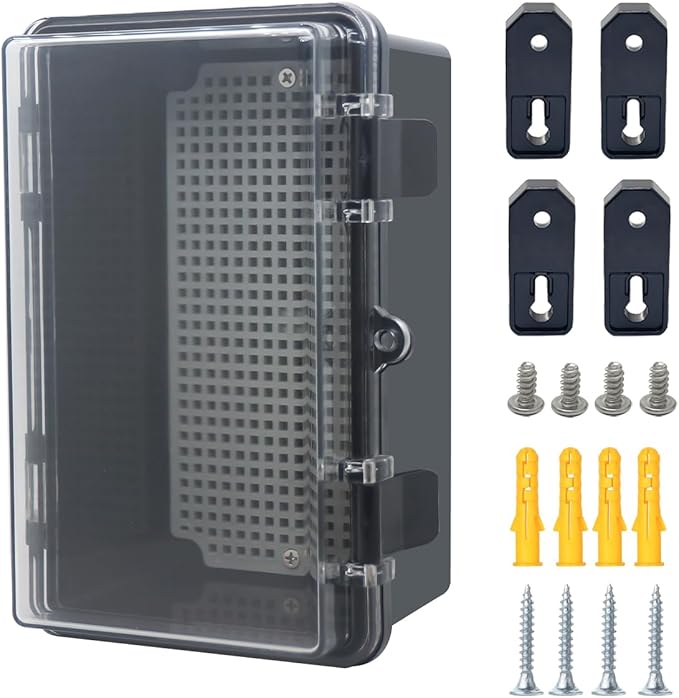 Junction Box, Hinged Black Clear Cover IP67 Waterproof ABS Project Box with Mounting Plate Electrical Box Enclosure with Wall Bracket 8.3 x 5.1 x 4.3inch(210x130x110mm) by Otdorpatio