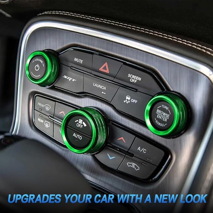 3PCS Air Conditioner Switch Button Knob Cover, Auto Accessories Climate Control Knob Covers, Aluminum Alloy Knob Ring Trim Cover Compatible with Dodge Challenger Durango 2015-2022 (Green) - Image 3