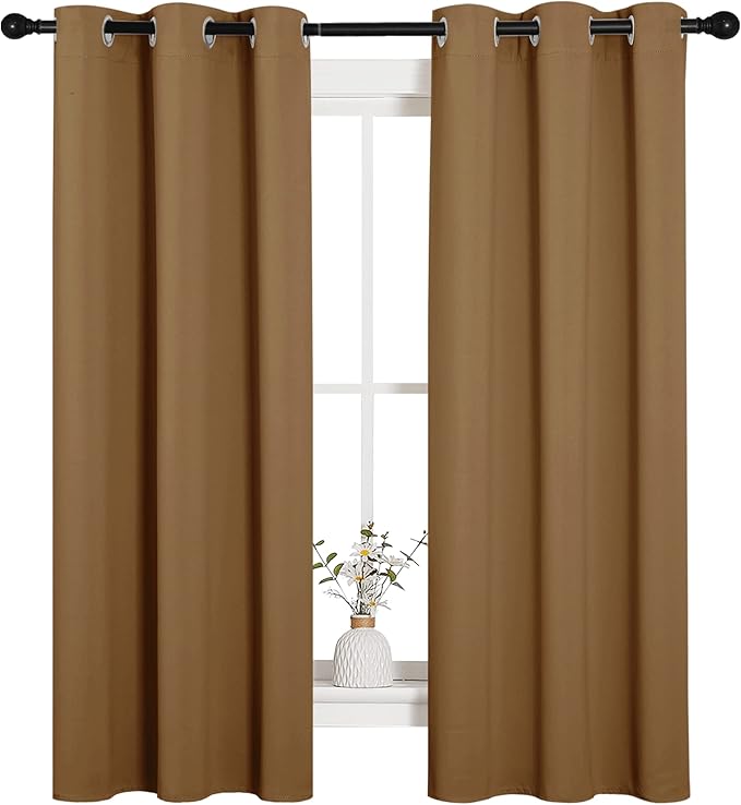 NICETOWN Sleek Blackout Curtains 63 inches Length for Small Windows, Noise Reducing and Block Draft Panels for Door Doorway Laundry Office Luxury Decor Theme (2 Panels, Gold Brown, W34 x L63 -Inch) - Image 2