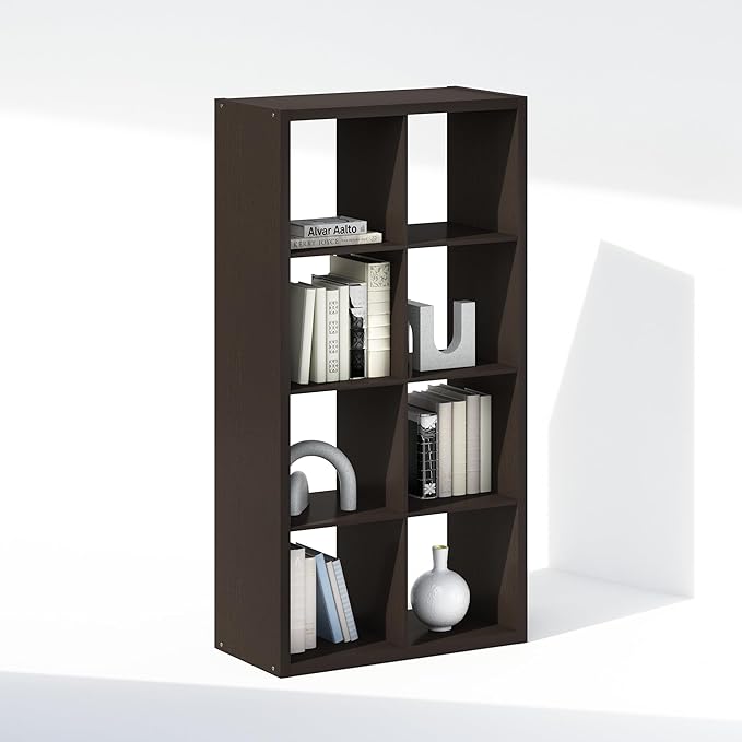 Furinno Simple Cube Storage Organizer, 8-Cube Display Shelf, Open Back Shelving Unit, Storage Shelves, Extra Thick Frame, for Organization and Storage, Living Room, Home Office, Dark Oak - Image 4