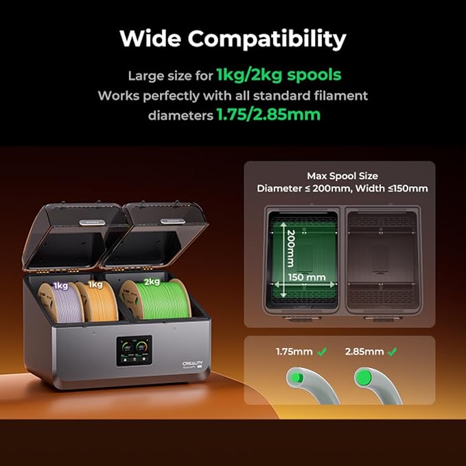 Creality SpacePi X4 Filament Dryer Box with 200W PTC Rapid Heater, 4-Spools Filament Storage Box, Dual Independent Heating Chambers, One-Key Operation, Compatible with PLA, PETG, ABS, TPU, PC, PA,PAHT - Image 3