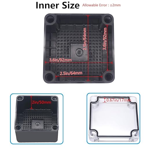 Junction Box,IP67 Waterproof ABS Black Project Box Clear Cover with Mounting Plate Electrical Box Enclosure for Outside Electronics 3.9 x 3.9 x 3inch(100x100x75mm) - Image 4