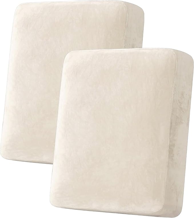H.VERSAILTEX Velvet Stretch Couch Cushion Cover Plush Cushion Slipcover for Chair Loveseat Sofa Cushion Furniture Protector Seat Cushion Sofa Cover (2 Piece Medium Sofa Cushion Covers, Cream) by HVERSAILTEX