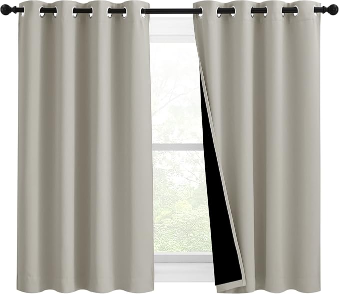 NICETOWN 100% Blackout Curtains 54 inches Long, Double-Deck Completely Blackout Window Treatment Thermal Insulated Lined Drapes for Small Window (Natural, 1 Pair, 46 inches Width Each Panel) by NICETOWN