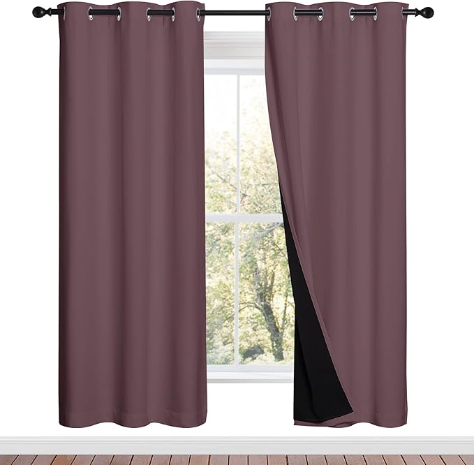 NICETOWN 100% Blackout Window Curtain Panels, Full Light Blocking Drapes with Black Liner for Nursery, 72-inch Drop Thermal Insulated Draperies (Dry Rose, 2 Pieces, 42-inch Wide Per Panel) by NICETOWN