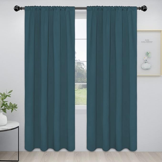 Easy-Going Rod Pocket Blackout Curtains for Bedroom, Room Darkening Window Curtains for Living Room, Thermal Insulated Noise Reduction Solid Window Drapes, 2 Panels(42x84 in, Bluestone) by Easy-Going