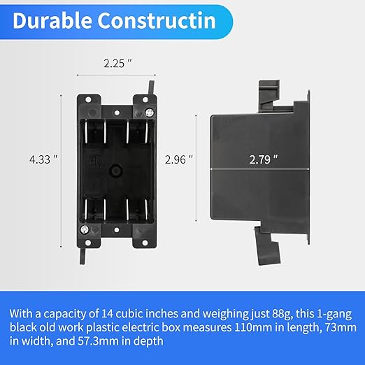 Black Switch Outlet Box 1-Gang Extra Deep, 14 Cu In High-Grade Fire Rated, ETL Listed, PVC Black Box Used For Electrical Outlet Install, AWG Standard, Suitable For New House Renovation(10 Pack) - Image 4