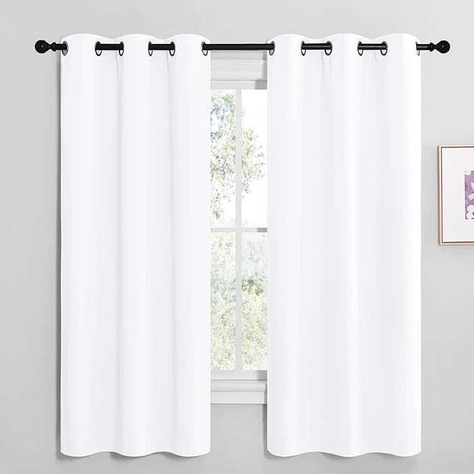 NICETOWN White Samll Window Blackout Curtain Panels, 50% Light Blocking Curtains for Bedroom & Dining Room Window (Set of 2, 42 inches x 68 inches) by NICETOWN