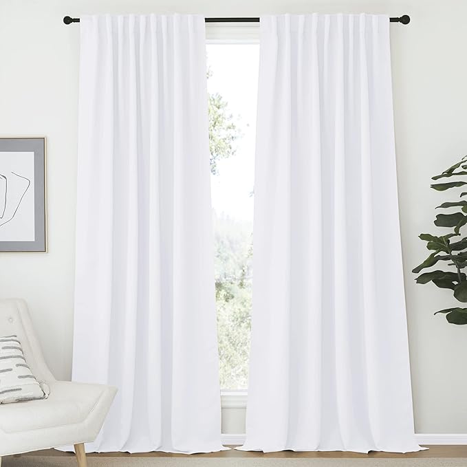 NICETOWN Living Room Curtain Drapes - (White Color) W70 x L108, Set of 2, Window Treatment Drapery Panels by NICETOWN