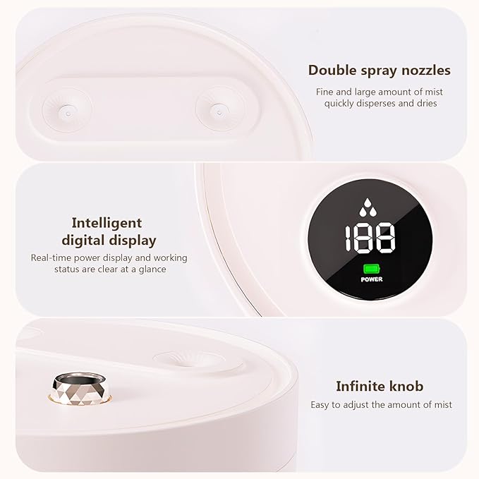 Blingbin Humidifiers for Bedroom, 2.5L Dual Nozzle Air Humidifiers for Home with Night Light, Portable Quiet Cool Mist Humidifiers,Desk Humidifier with LCD Display for Bedroom Travel Office Baby Plant - Image 5