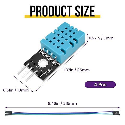 4Pcs DHT11 Digital Temperature Humidity Sensor Module with Cable, Temp Range 0~50℃ (±2℃), Humidity 20~95% RH (±5%) for A-rduino Electronic Practice DIY - Image 2
