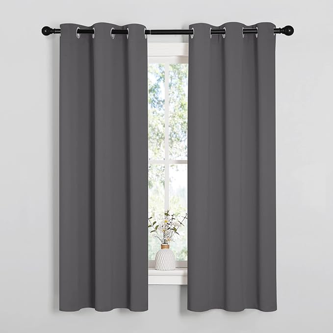 NICETOWN Grey Blackout Curtain Panels for Bedroom, Thermal Insulated Grommet Top Blackout Draperies and Drapes (2 Panels, W34 x L63 inches, Grey) - Image 2