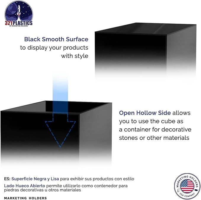 4 Pack 4" Acrylic Display Riser Box with One Open Side No Assembly Versatile Glossy Black Square Retail Merchandise Storage Bin or Product Platform by Marketing Holders - Image 5