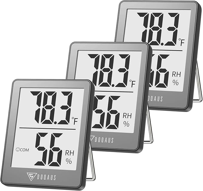 DOQAUS Indoor Thermometer [3 Packs], Mini Digital Hygrometer Room Thermometer, Humidity Meters, Accurate Temperature Humidity Monitor Gauge for House, Office, Greenhouse, Home Grey (2.3X1.8inch) by DOQAUS