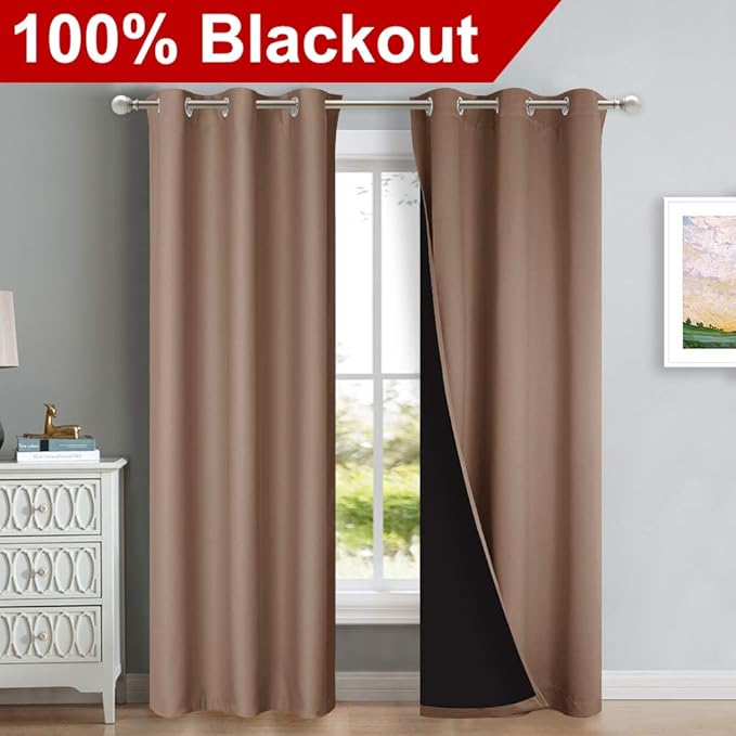 NICETOWN Blackout Curtains 80 inches Long, Full Light Blocking Drapes with Black Liner for Nursery, Thermal Insulated Draperies for Hall, Villa (Cappuccino, 2 Pieces, 42" Wide Each Panel) - Image 2