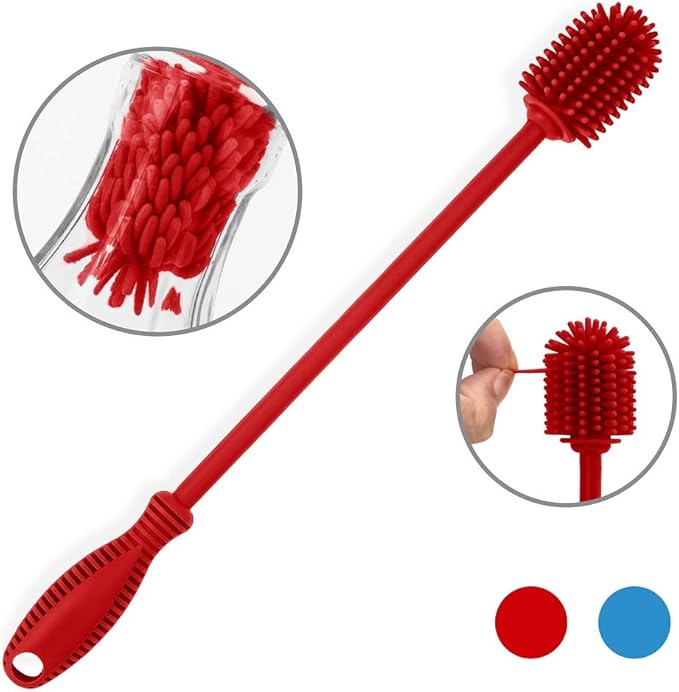 Silicone Bottle Cleaning Brush with Long Handle, BPA Free 12.5" Water Bottle Cleaner for Baby Bottles, Hydro Flask, Sports Bottle, Vase, Glassware, Perfect for Smaller Diameter Bottle Openings (Red) - Image 2