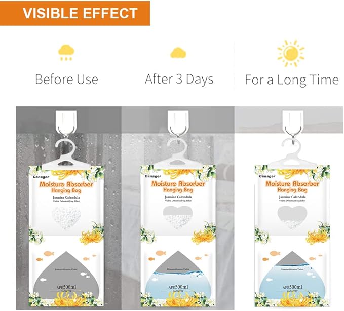 CANAGER Hanging Moisture Absorber, Jasmine Calendula Moistureproof Hanging Bag，Dehumidifier Bag (8 packs) Hanging Closet Dehumidifier Bags, Moisture Absorb 12.5 oz - Image 5