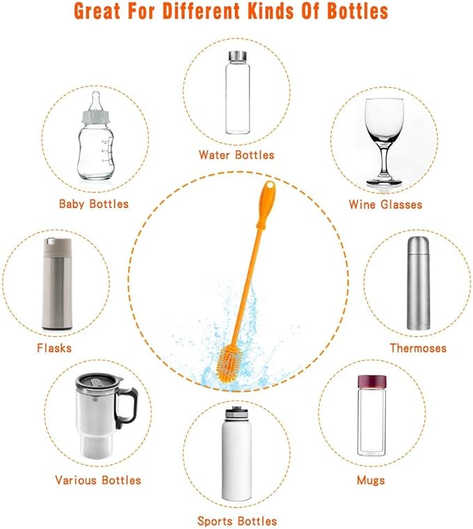 Silicone Bottle Cleaning Brush with Long Handle,12.5" Water Bottle Cleaner for Baby Bottles, Hydro Flask, Sports Bottle, Vase, Glassware, Perfect for Smaller Diameter Bottle Openings (One Pack) - Image 5